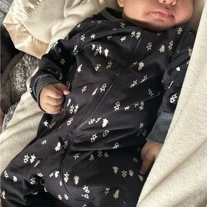 Black Baby Onesie with White Tree Print